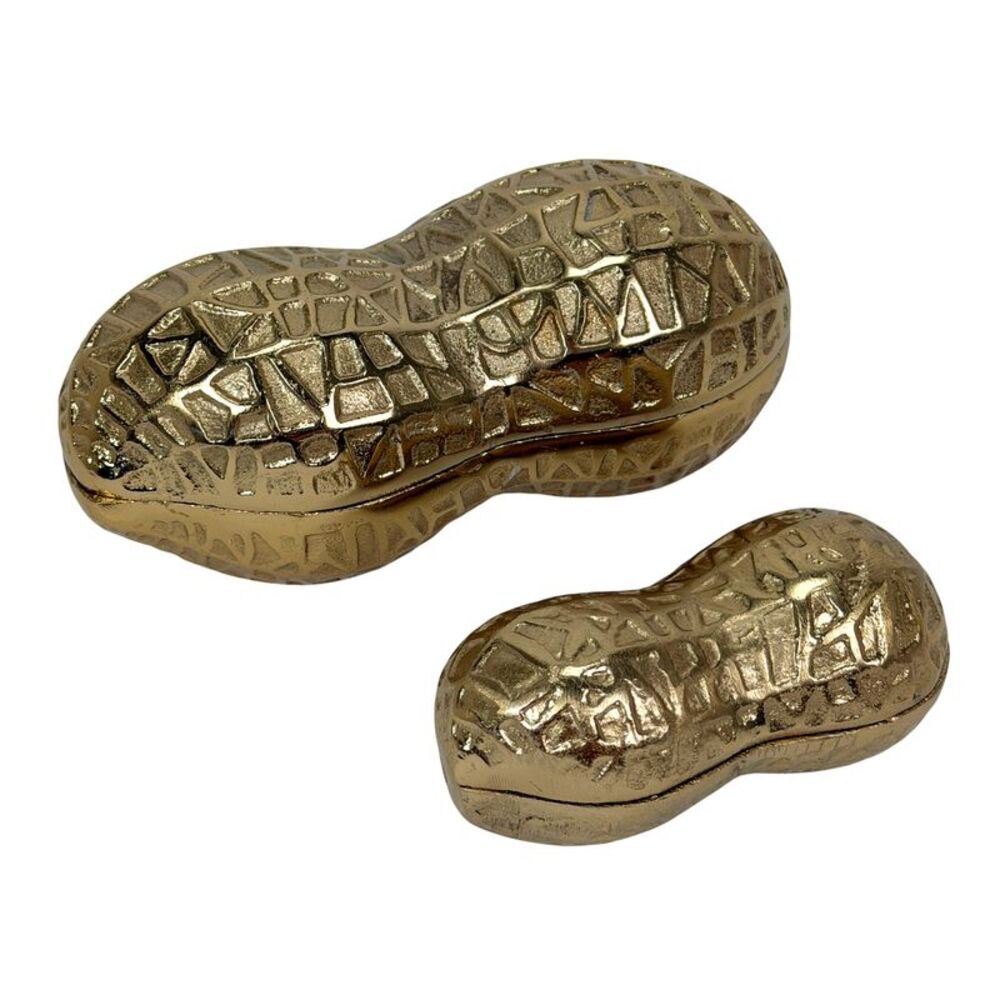 Peanut Shaped Decorative Boxes Set of 2 Sizes Gold Cast Aluminum 6.5 Inch